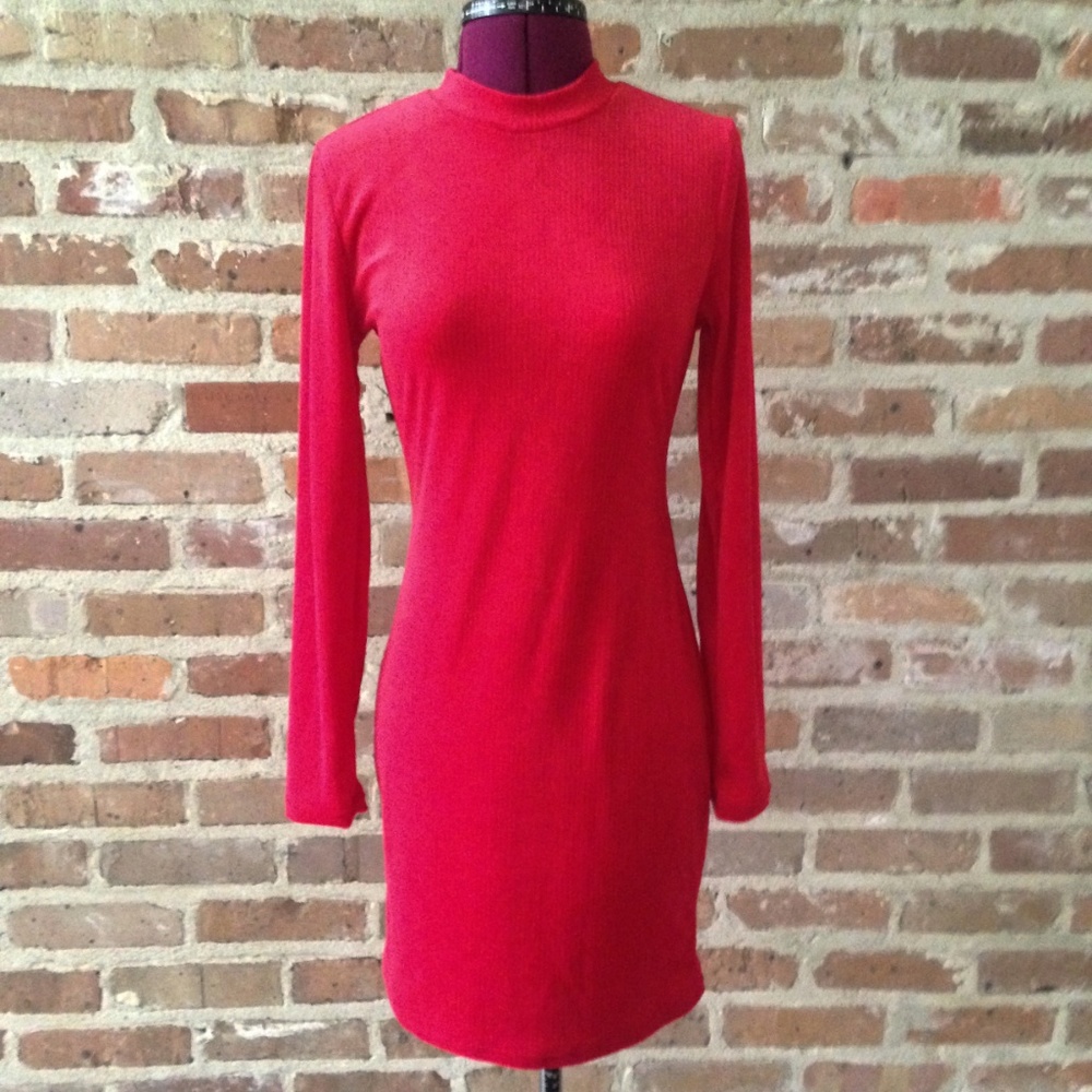 NWT Red Mock-Neck Bodycon Mini Dress Small